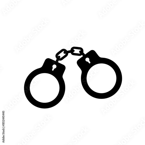 Bold black vector silhouette of interconnected metal handcuffs, representing legal authority, detainment, security, and control, ideal for modern graphic design projects