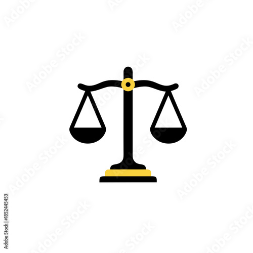 An iconic representation of justice scales, symbolizing balance and legal equality, rendered in a clean, minimalist vector style