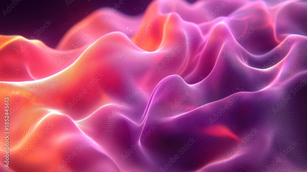 Obraz premium Abstract, vibrant, glowing, wavy field in shades of orange, pink, and purple