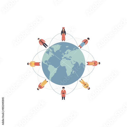 Global community illustration showcasing diversity and interconnectedness around the planet