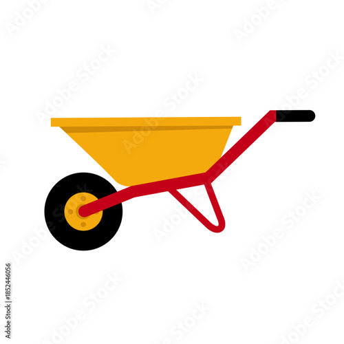 Yellow wheelbarrow illustration with red handles. Simple flat vector graphic EPS10 isolated on white background