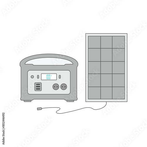 illustration of portable power generator and solar panel