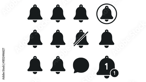 Collection of notification icons including bells and message bubbles, with one alert highlighted