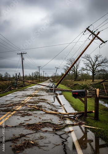 Aftermath of a Storm - Downed Power Lines and Flooded Road.