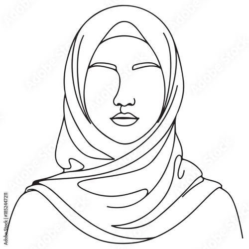 Elegant Single Line Art Portrait of Woman Wearing Hijab