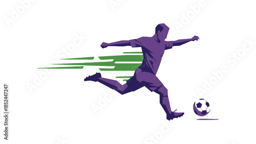 Dynamic illustration of a soccer player kicking a ball with speed lines