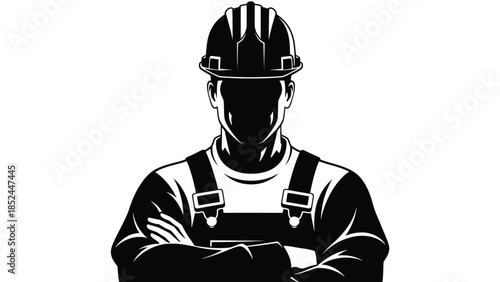 Black and white construction worker silhouette with arms crossed