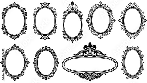 Collection of ornate vintage oval and rectangular frames.