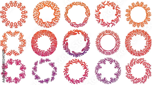 Collection of Fifteen Circular Floral Wreath Designs.