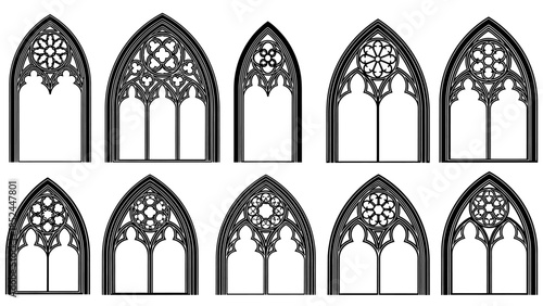 Gothic Arch Window Designs Collection Black Silhouettes.