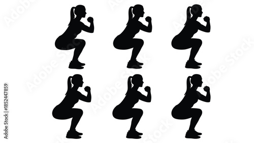 Seamless pattern of black silhouette icons for women's squatting exercise