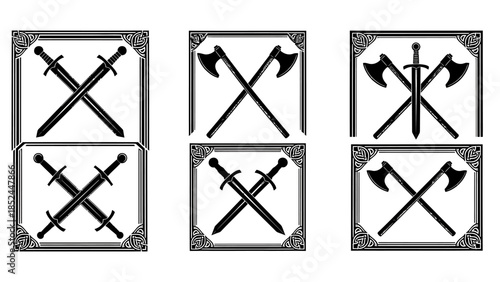 Collection of Medieval Weapon Icons Swords and Axes.