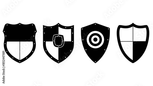 Collection of Four Distinct Shield Icons Representing Security and Protection.