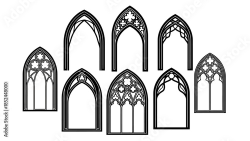 Collection of Gothic Arch Window Designs and Architectural Elements.