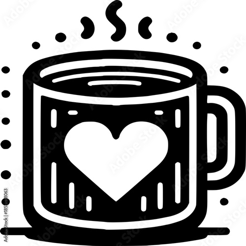 Love in a Mug: A charming illustration depicts a cozy mug radiating warmth, adorned with a heartfelt design, inviting viewers to savor the simple pleasures of comfort and affection.