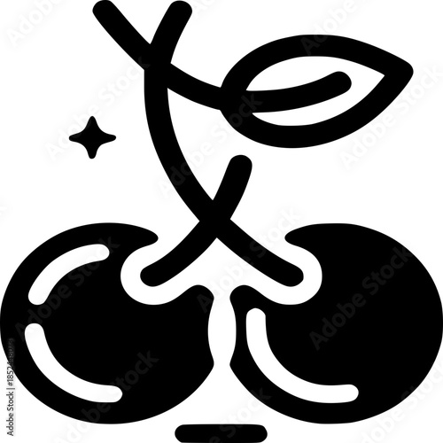 Cherry Duo Delight: A graphic silhouette, a pair of cherries intertwined with a delicate stem and a singular, vibrant leaf. Capturing the essence of simplicity. 