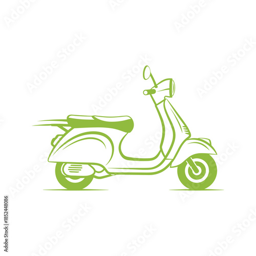 Green Scooter Icon with Motion Lines.