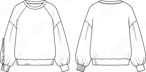 Front and Back View CAD Flat Drawing for Oversized Fleece Knitwear Apparel Mockup and Specification