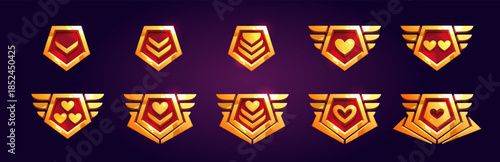 Set of game rank badges with hearts