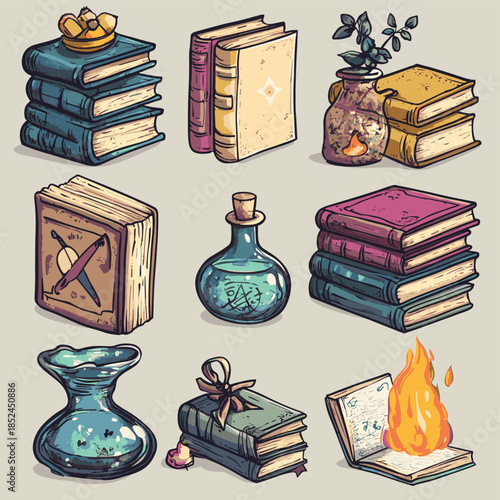 A set of books with magic spells, witchcraft, curses