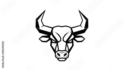 Geometric style bull head logo design with strong and powerful animal features, perfect for branding.