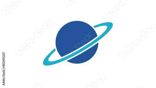 Abstract blue planet icon with orbiting ring, symbolizing technology, space, and global connections.