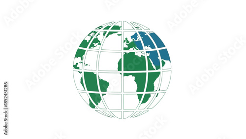 Stylized graphic illustration of a global earth grid with continents in green and blue, symbolizing interconnectedness and worldwide reach.