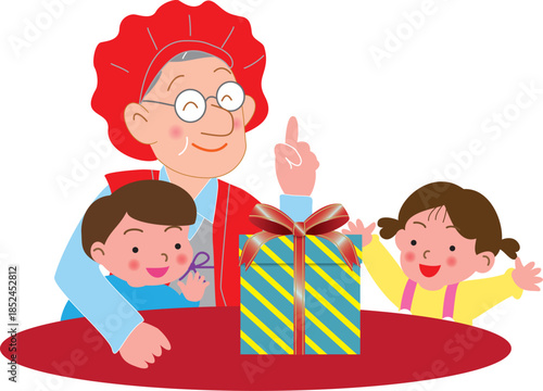 還暦を祝う祖父と子供たち
