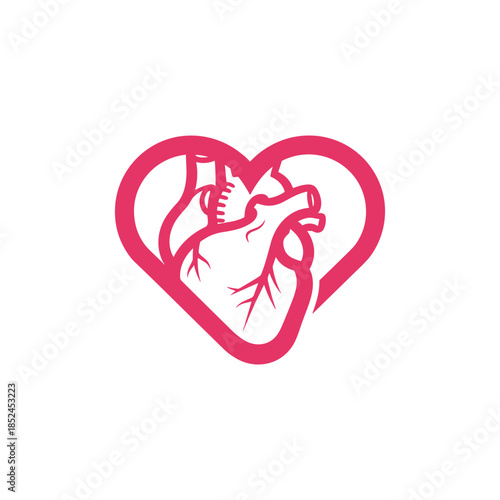 Heart Anatomy in a Heart Shape - A Medical Illustration.