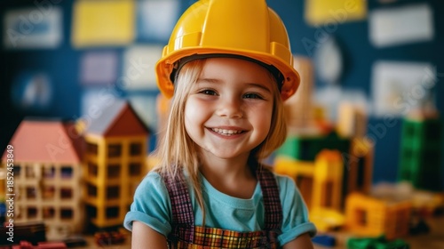 Happy Girl Plays Construction Toys.