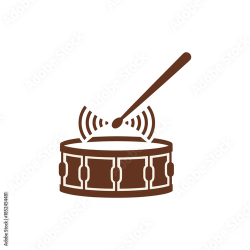 Illustration of a Drum with Drumstick and Sound Waves.