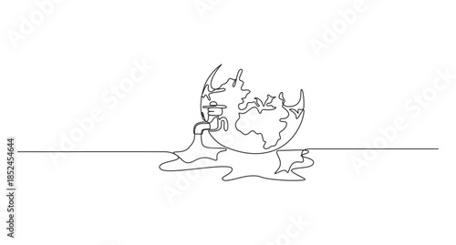 Earth's Water Drop from a Faucet Global Conservation Concept,World Water Day concept minimalist one line art drawing vector illustration