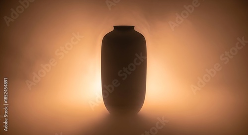 Ethereal Vessel: A ceramic vase bathed in otherworldly light and atmospheric haze with an evocative abstract quality