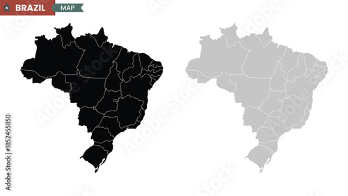 Map of Brazil. Black, gray, silhouette country map icon's. Political maps of Brazil. Vector illustration.