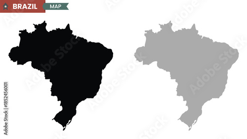 Map of Brazil. Black, gray, silhouette country map icon's. Political maps of Brazil. Vector illustration.