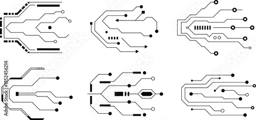 circuit board dot pattern designs with electronic connection paths, vector illustration