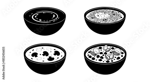Delicious Soup Bowl Collection Featuring Hearty Ramen Mushroom Broth And Savory Stew For Your Restaurant Menu