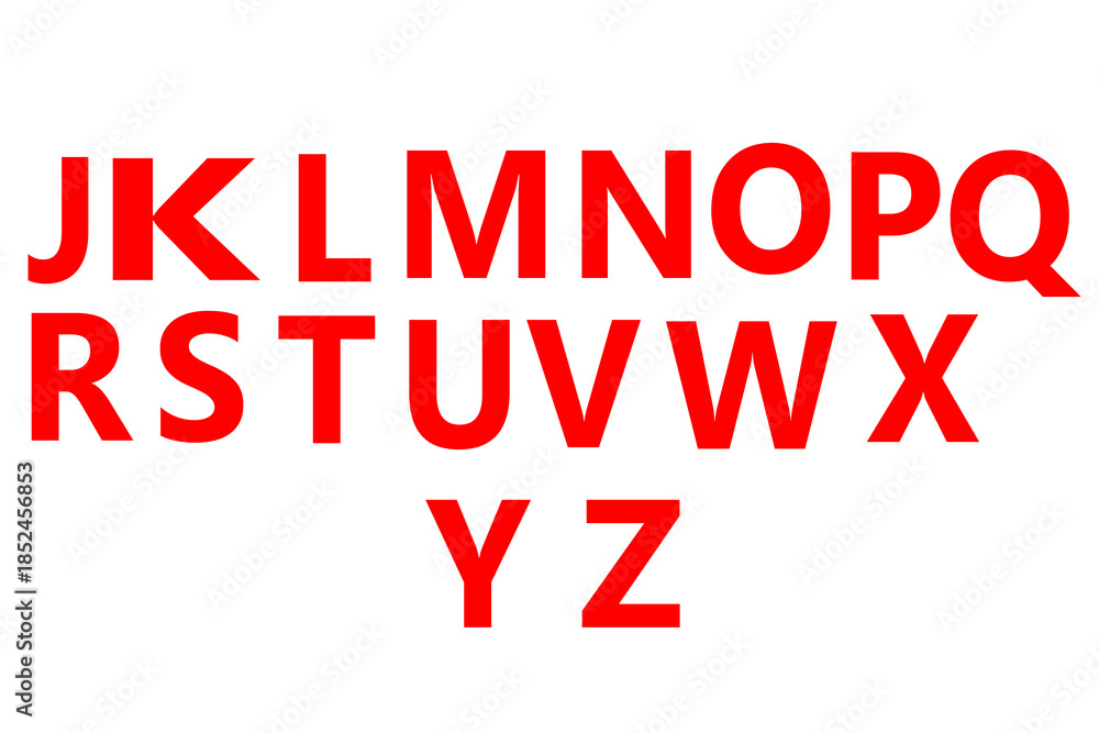 Fototapeta premium Bold Red Sans-Serif Alphabet Set: J to Z