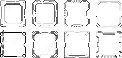 futuristic interface panel set with rounded corner digital frames, vector illustration