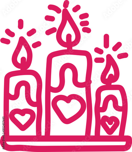Pink Candles with Hearts on White Background