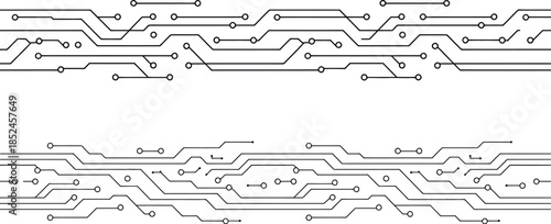 circuit board connection lines with circular nodes and pathways, vector illustration