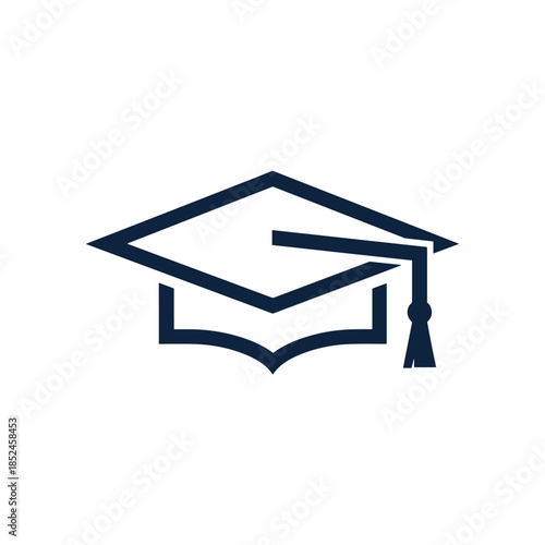 Minimalist Graduation Cap Line Art Icon on White Background.