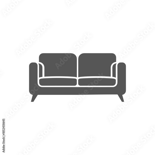 Minimalist gray two-seater sofa with white outline on a clean white background.