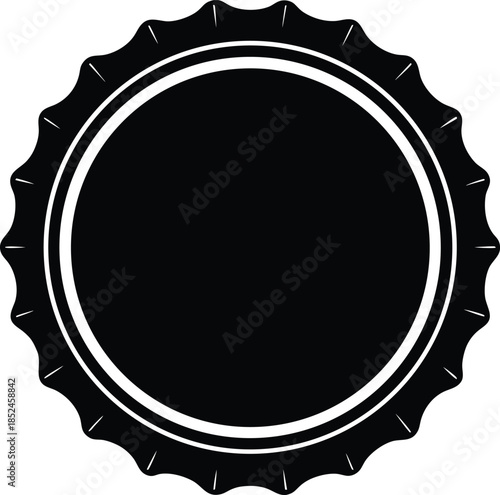 Black beer bottle cap silhouette with white rings vector