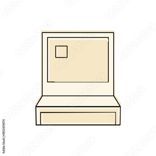 Minimalist illustration of a vintage desktop computer with a blank screen.