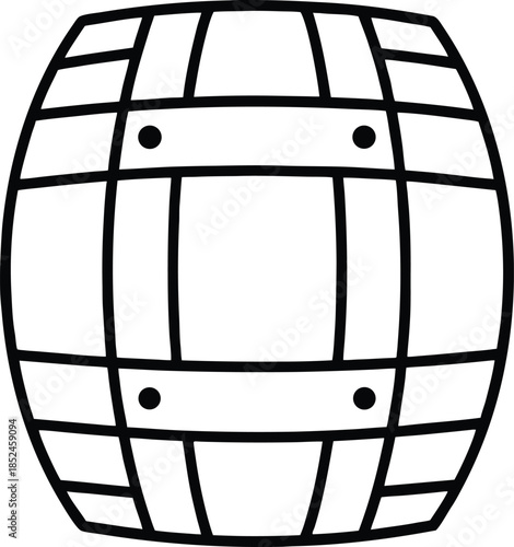 Beer barrel line art with metal bands and rivets wood