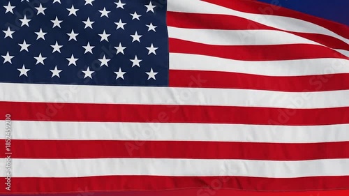 American flag waving in the breeze, showcasing stars and stripes on a gradient background