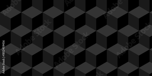 Abstract black cube grid polygon decoration block hexagon geometric texture background. block construction surface cubic wall square creative business texture backgroud.	