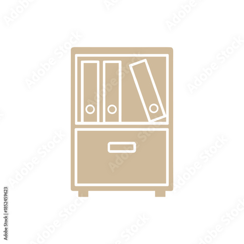 Minimalist line art icon of an office filing cabinet with binders.