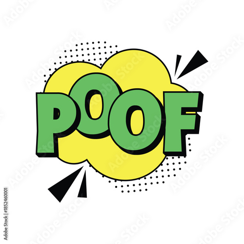 Comic Book Style Poof Sound Effect in Green Letters.